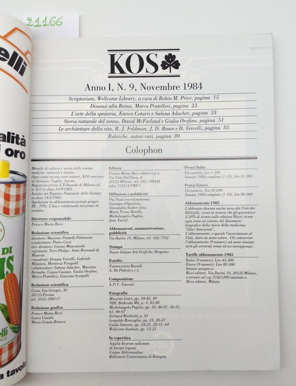 Kos numero 9 novembre 1984 Franco Maria Ricci