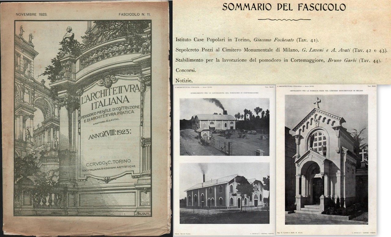 L'architettura Italiana Periodico Mensile-11-1923-Proget.Sepolcreto Pozzi Milano