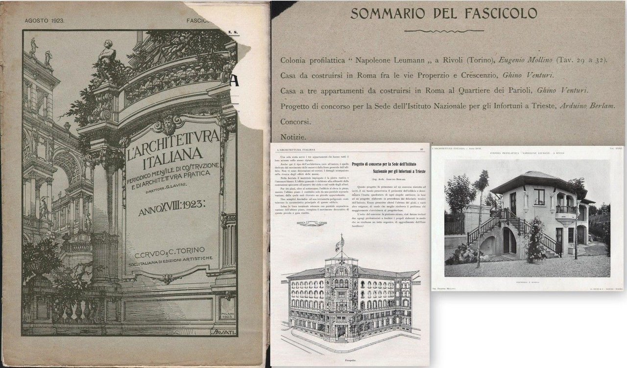 L'architettura Italiana Periodico Mensile-8-1923-Ist.Naz.Infortuni Trieste-L2391