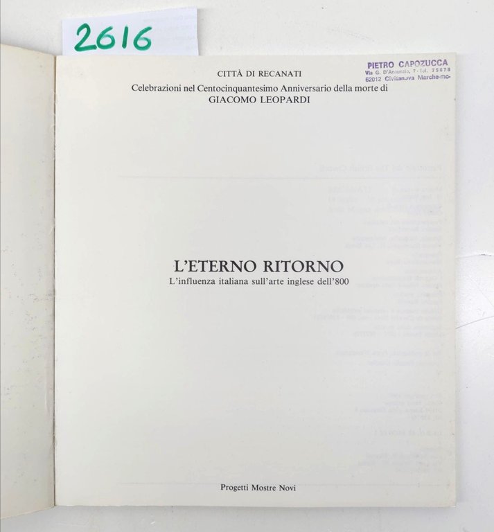 L'eterno Ritorno L'influenza Italiana Sull'arte Inglese Dell'800 Novi 1987