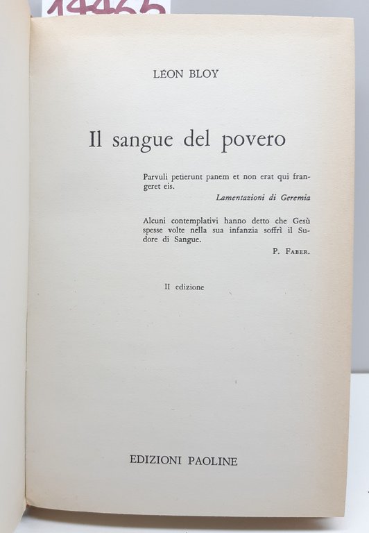 Leon Bloy Il sangue del povero 2° ed. Paoline 1962
