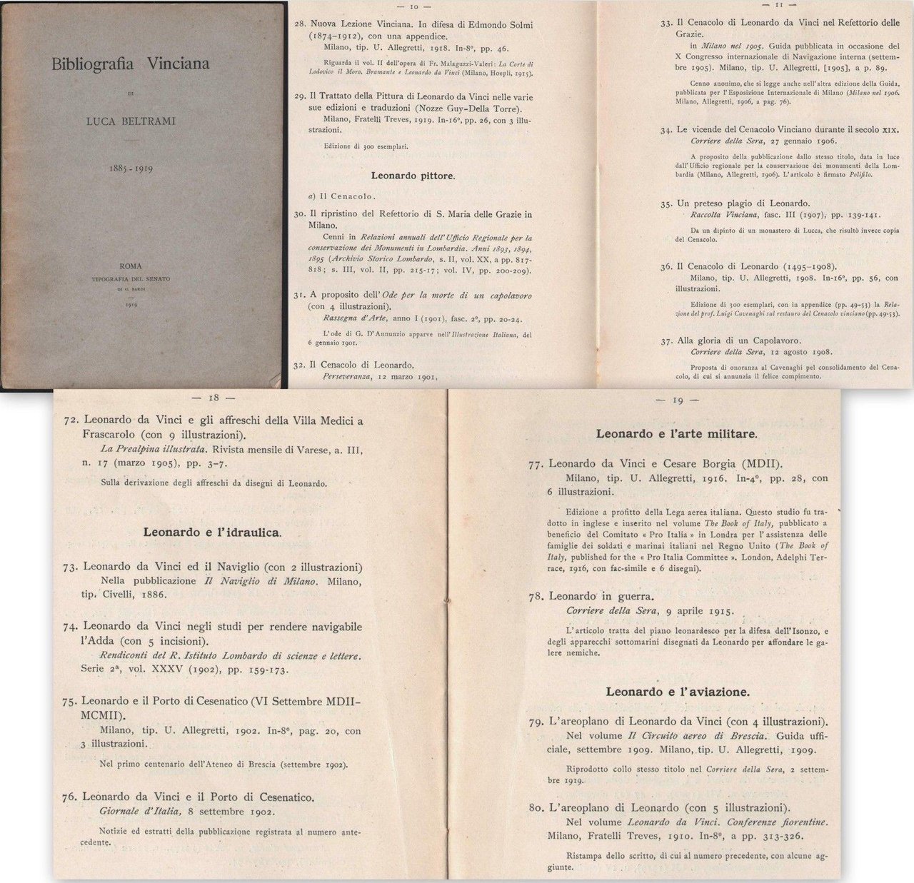 Leonardo Da Vinci Bibliografia Vinciana 1885-1919 Luca Beltrami Roma 1919