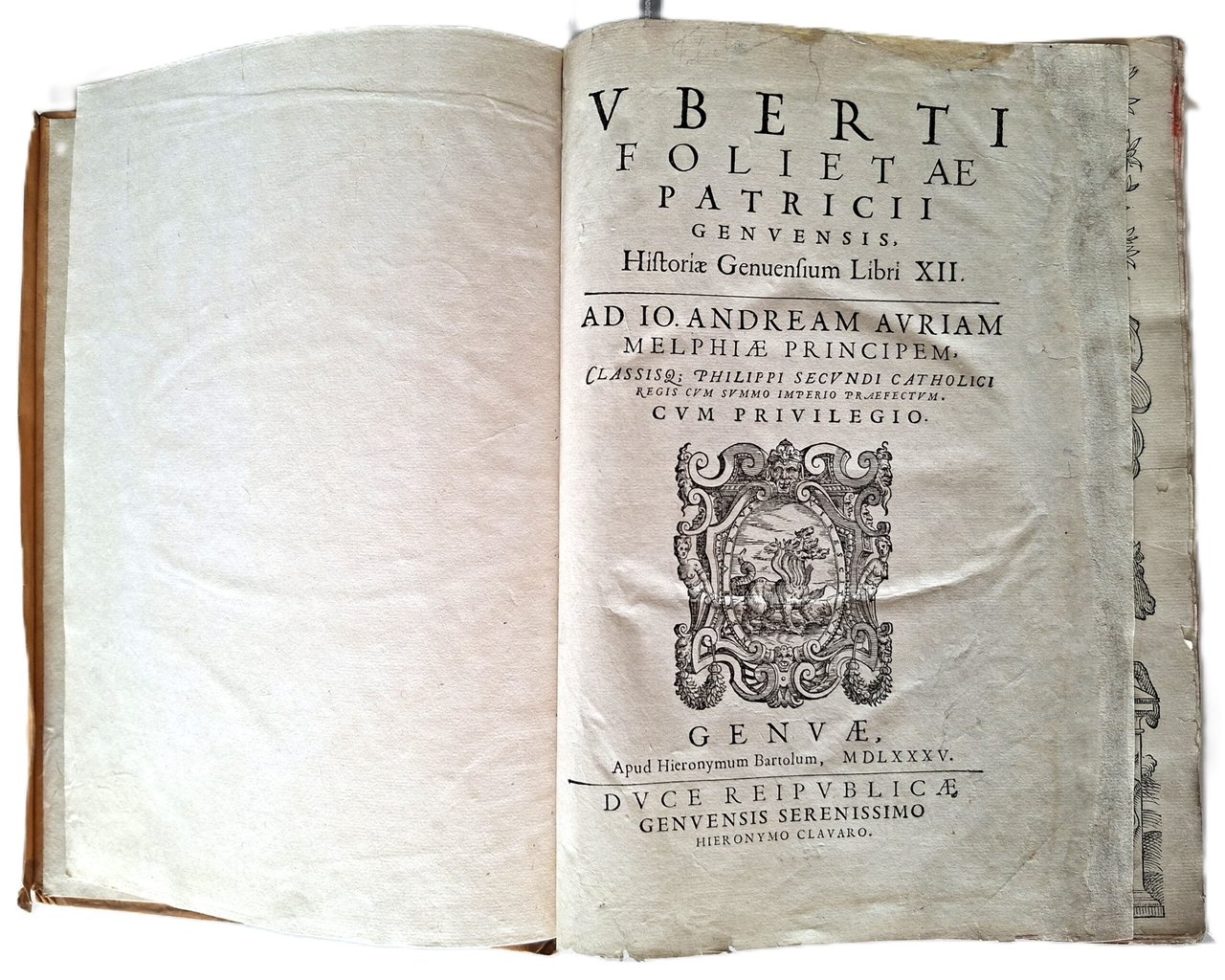 Libro antico Cinquecentina Historiae Genuensium Libri XII Storia di Genova …