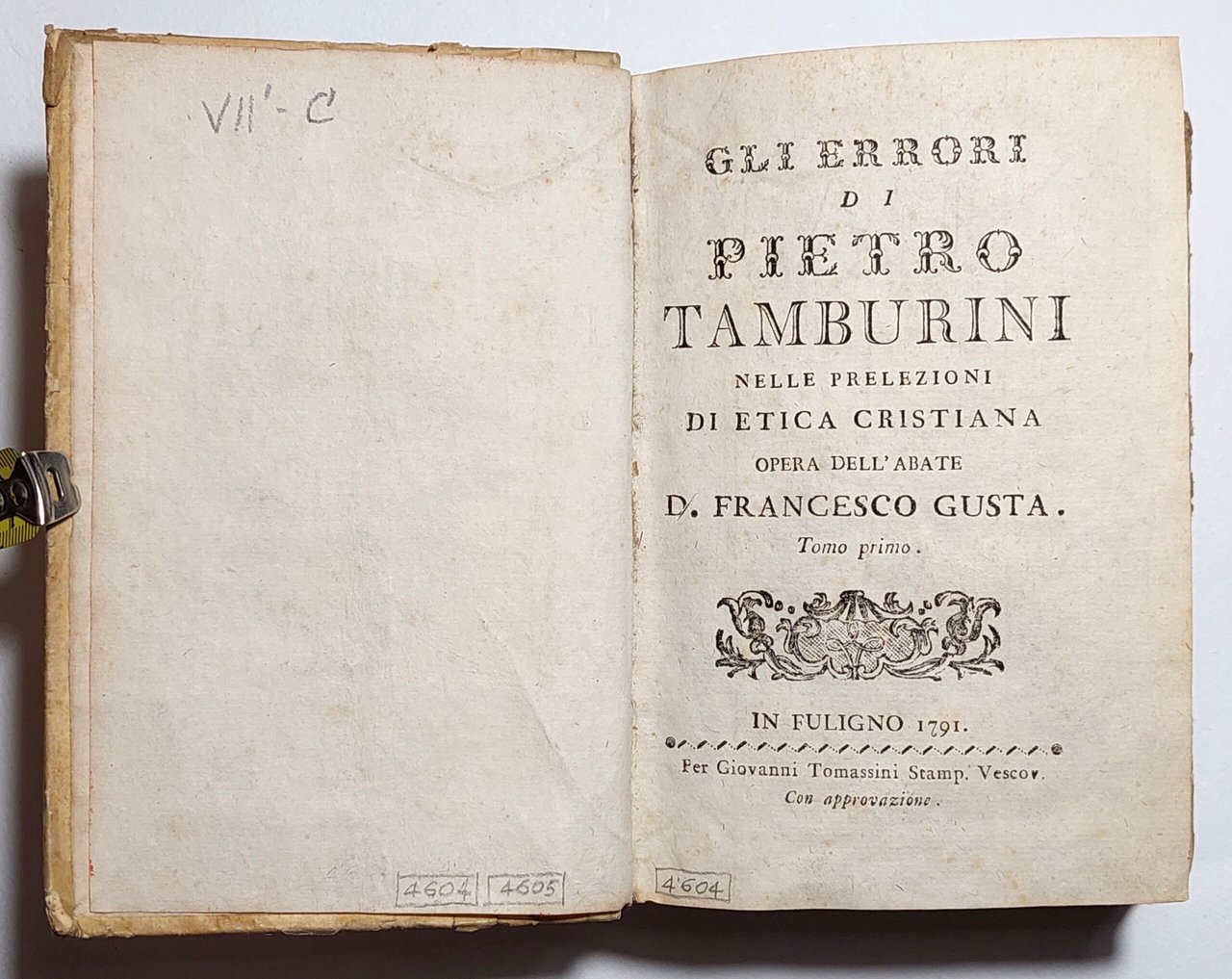 Libro antico Gli errori di Pietro Tamburini 2 tomi + …