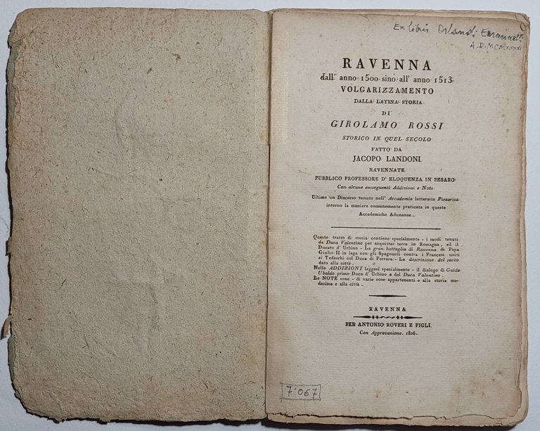 Libro antico Ravenna dall'anno 1500 sino all'anno 1513 In volgare …
