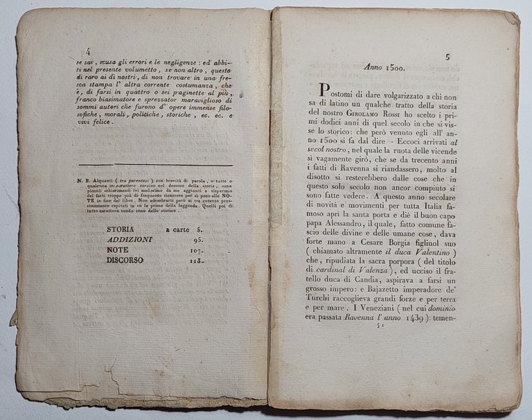 Libro antico Ravenna dall'anno 1500 sino all'anno 1513 In volgare …