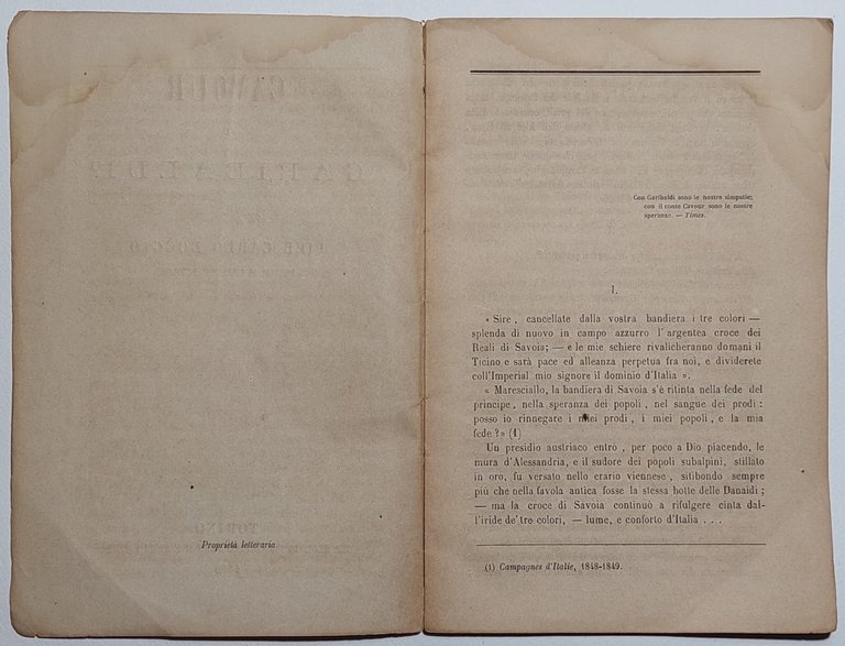Libro antico Risorgimento Cavour o Garibaldi? dell'avvocato Pier Carlo Boggio …