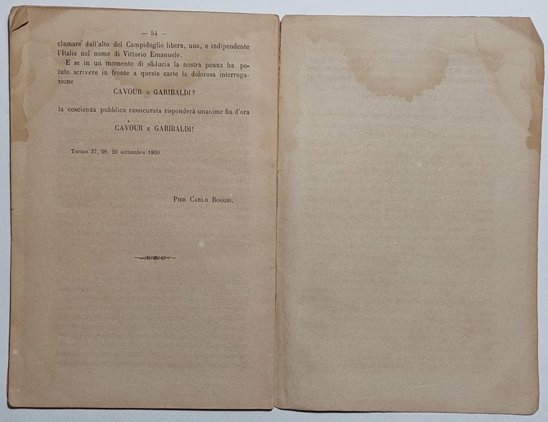 Libro antico Risorgimento Cavour o Garibaldi? dell'avvocato Pier Carlo Boggio …