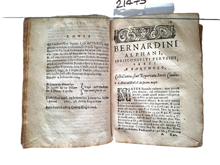 Libro antico Seicentina Collectanea, seu reportata iuris civilis Bernardinus Alphani …