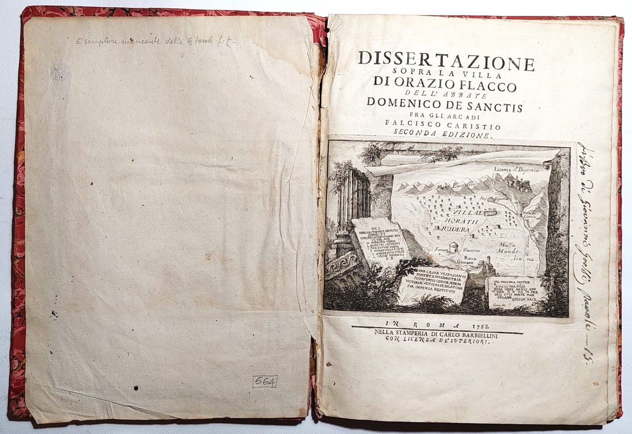 Libro antico settecentina Dissertazione sopra la villa di Orazio Flacco …