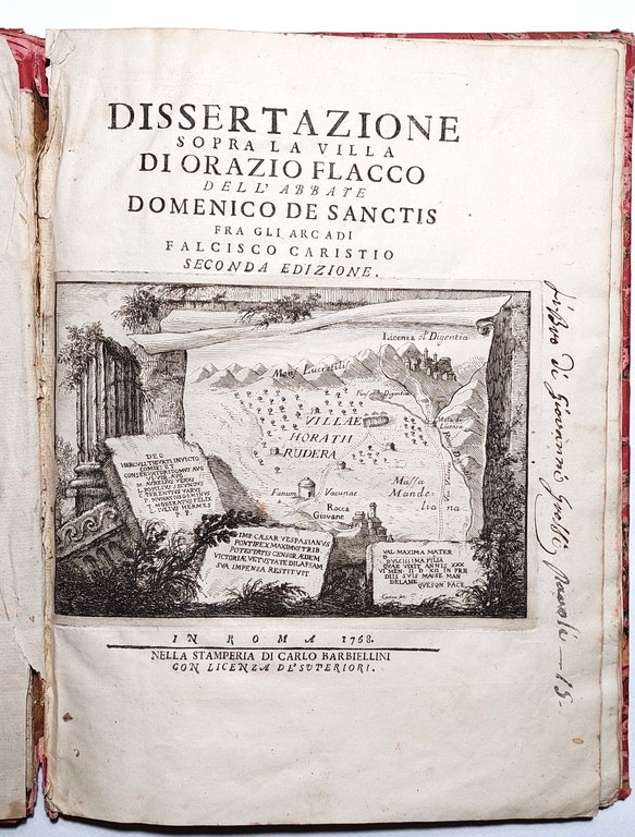 Libro antico settecentina Dissertazione sopra la villa di Orazio Flacco …