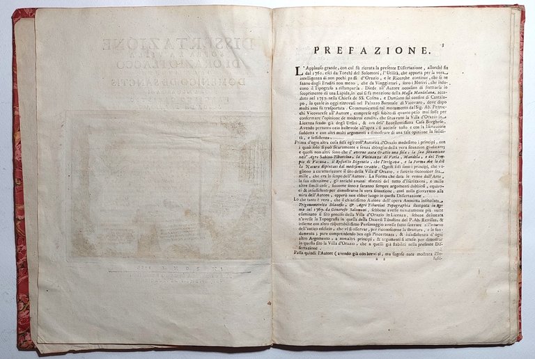 Libro antico settecentina Dissertazione sopra la villa di Orazio Flacco …