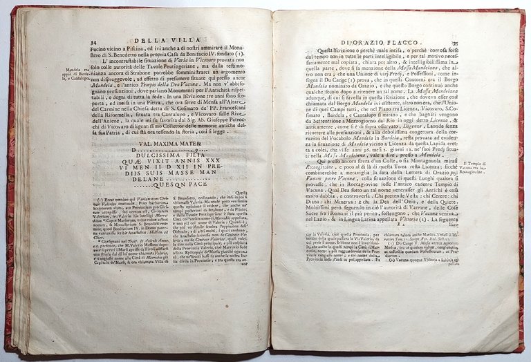 Libro antico settecentina Dissertazione sopra la villa di Orazio Flacco …