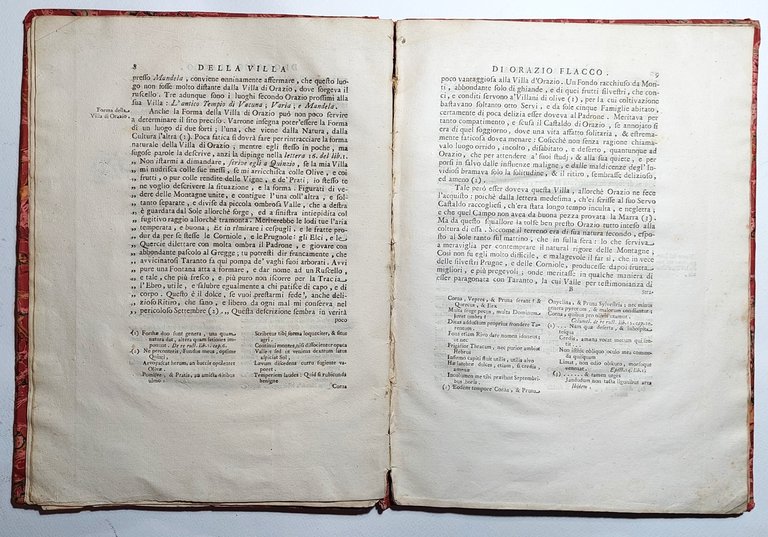 Libro antico settecentina Dissertazione sopra la villa di Orazio Flacco …