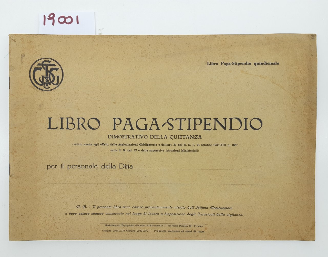 Libro paga stipendio quindicinale 1935-1939