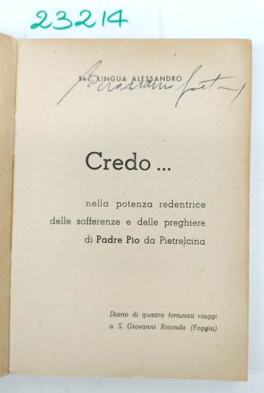 Lingua Alessandro Padre Pio Credo 1951 ristampa 4° ed. | Immagine Gallery 3