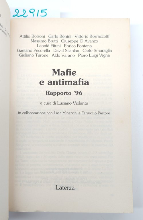 Luciano Violante Mafie e antimafia Rapporto 96 Laterza 1996 | Immagine Gallery 2