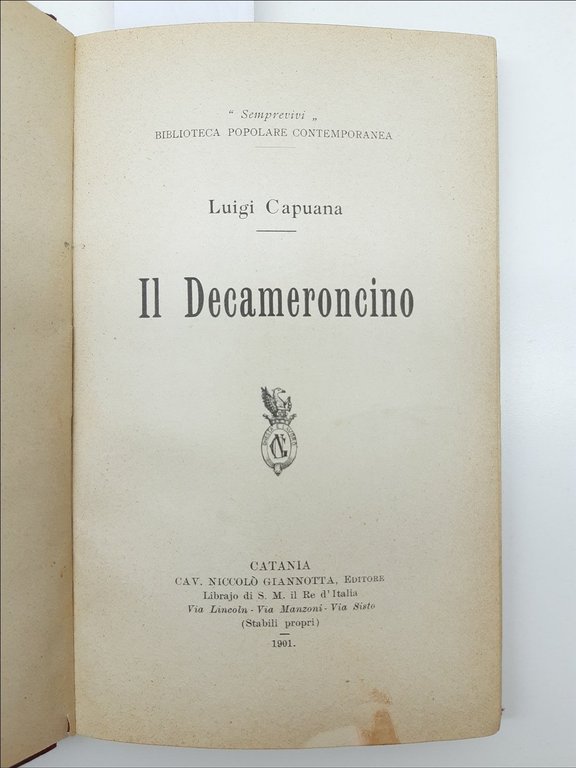 Luigi Capuana Il Decameroncino Catania Cav. Niccolo' Giannotta Editore 1901