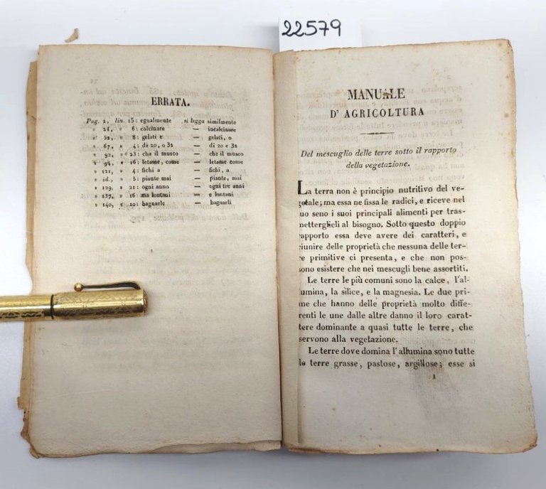 M. A. Brunetti Manuale di agricoltura 1830 Torino Giuseppe Pomba