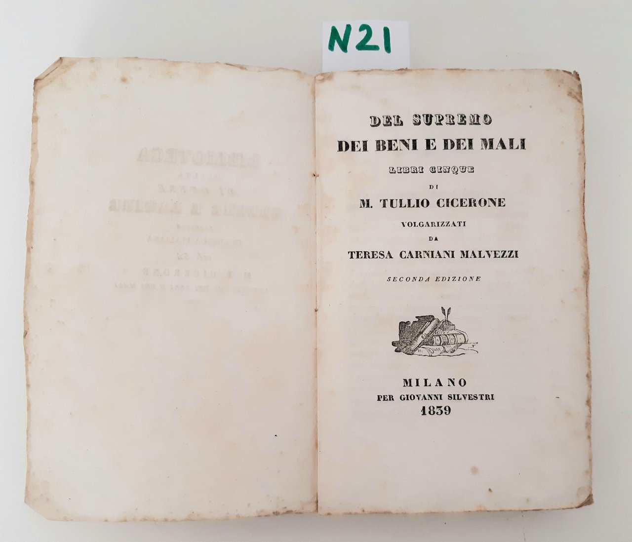 Tullio Cicerone Del Supremo dei beni e dei mali libri …