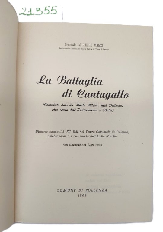 Manzi La battaglia di Cantagallo 1962 Comune di Pollenza