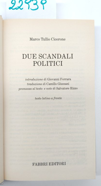 Marco Tullio Cicerone Due scandali politici Fabbri ristampa 1996 | Immagine Gallery 2