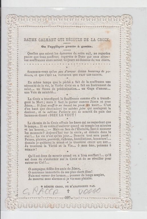 Maria riparatrice Baume calment qui decoule de la croix