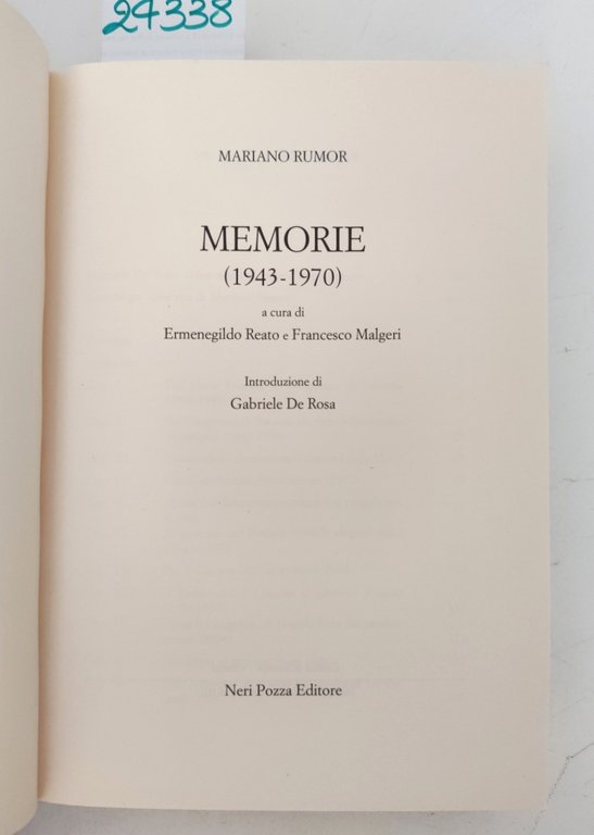 Mariano Rumor Memorie 1943 1970 Neri Pozza 1991 | Immagine Gallery 4