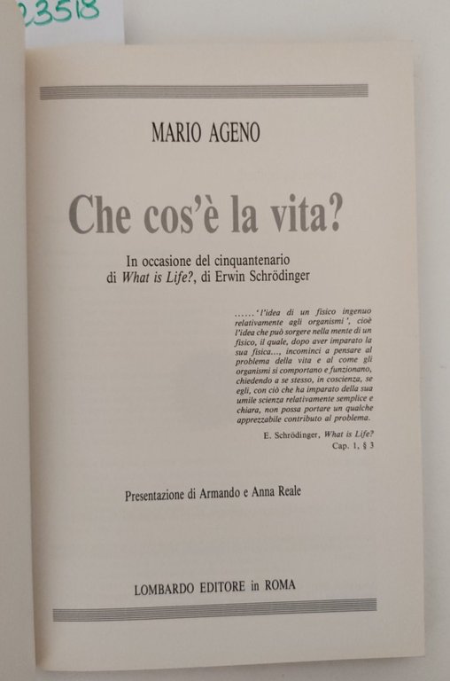 Mario Ageno Che cos'è la vita? Lombardo editore 1994 | Immagine Gallery 3