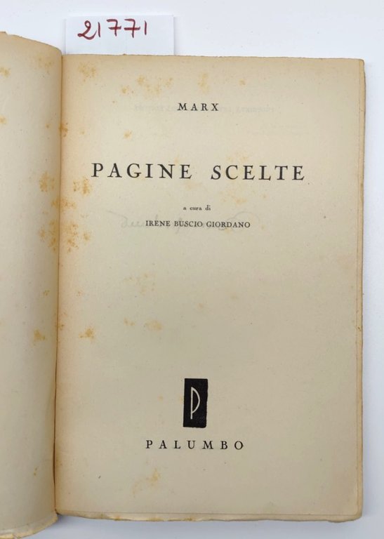 Marx Pagine scelte a cura di Buscio Giordano Palumbo 1951