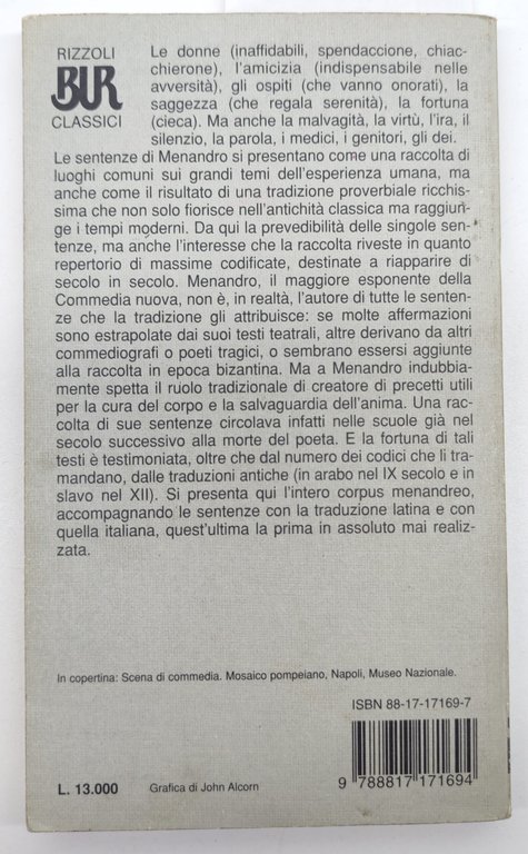 Menandro Sentenze BUR Rizzoli 1° edizione 1997 | Immagine Gallery 3