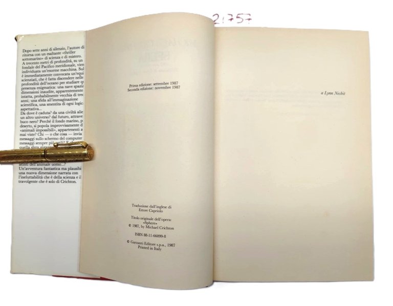 Micheal Crichton Sfera Garzanti 2° edizione 1987