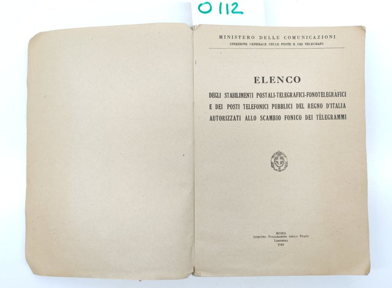Ministero delle comunicazioni elenco degli stabilimenti postali telegrafici fono telegrafici …