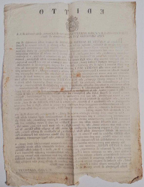 Moti 1831-Gregorio XVI fa appello ai popoli insorti affinché depongono …