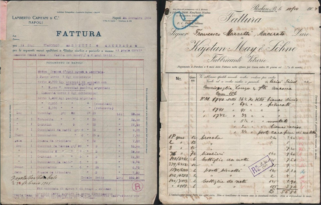 Napoli Lamberto Capitani & C.Fattura Fornitura Posate Argento 1904 | Immagine principale
