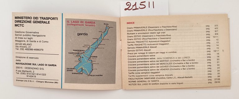 Navigazione sul Lago di Garda orari tariffe 1982