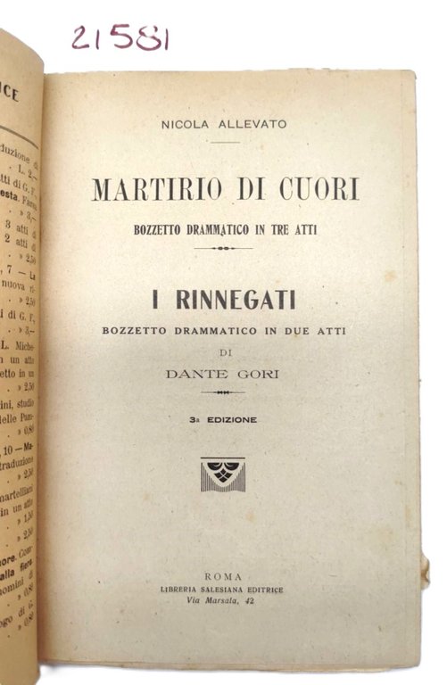 Nicola Allevato Martirio di cuori e Rinnegati Dante Gori 3° …