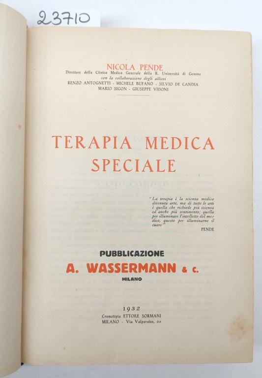 Nicola Pende Terapia medica speciale Wassermann 1932 | Immagine Gallery 5