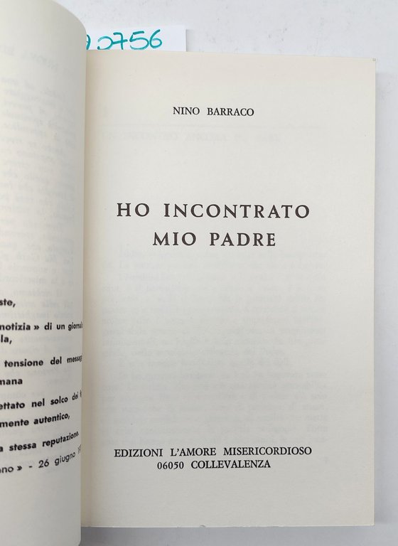 Nino Barraco Ho incontrato mio padre Edizioni L'amore Misericordioso 1975 …