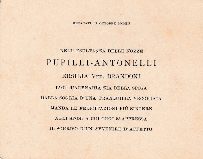 Nozze Cleofe Antonelli E Ubaldo Pupilli Recanati 11 Ottobre 1903