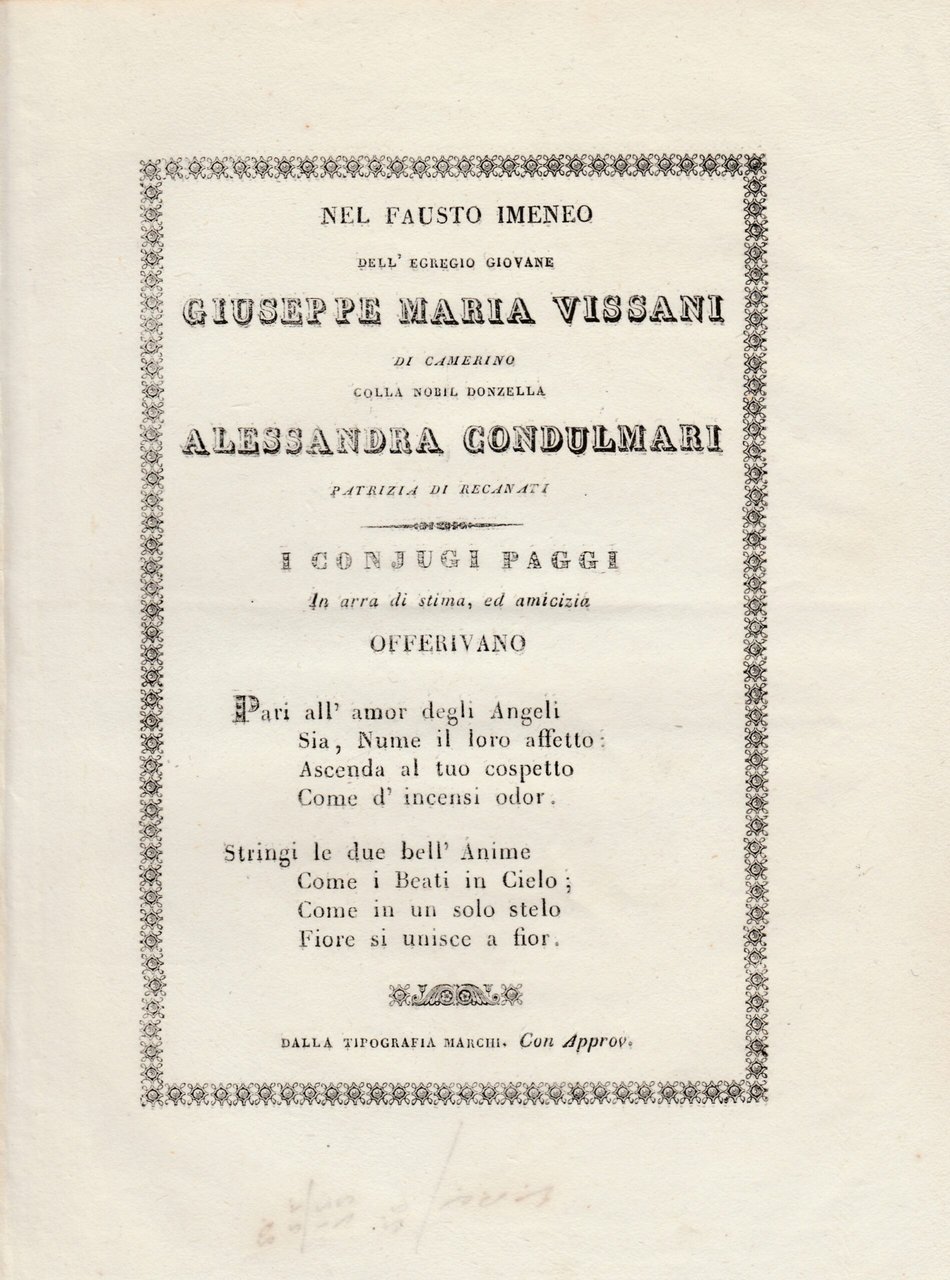 Ode Alla Nozze Di Giuseppe Maria Vissani Di Camerino E … | Immagine principale