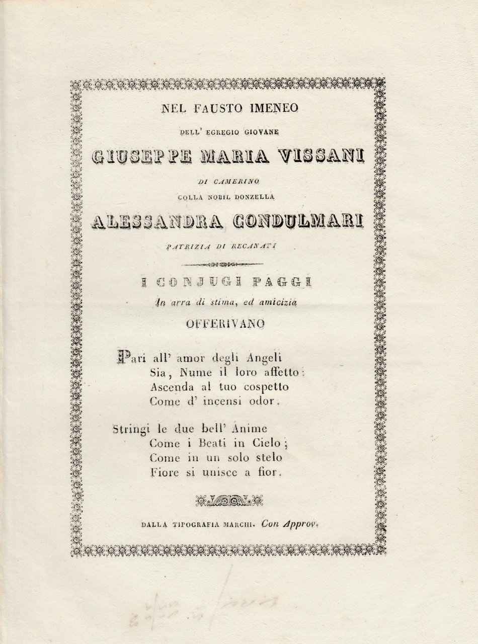 Ode Alla Nozze Di Giuseppe Maria Vissani Di Camerino E …