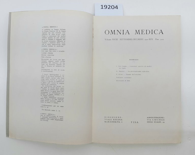 Omnia Medica fascicolo 9-12 settembre 1940 Pisa