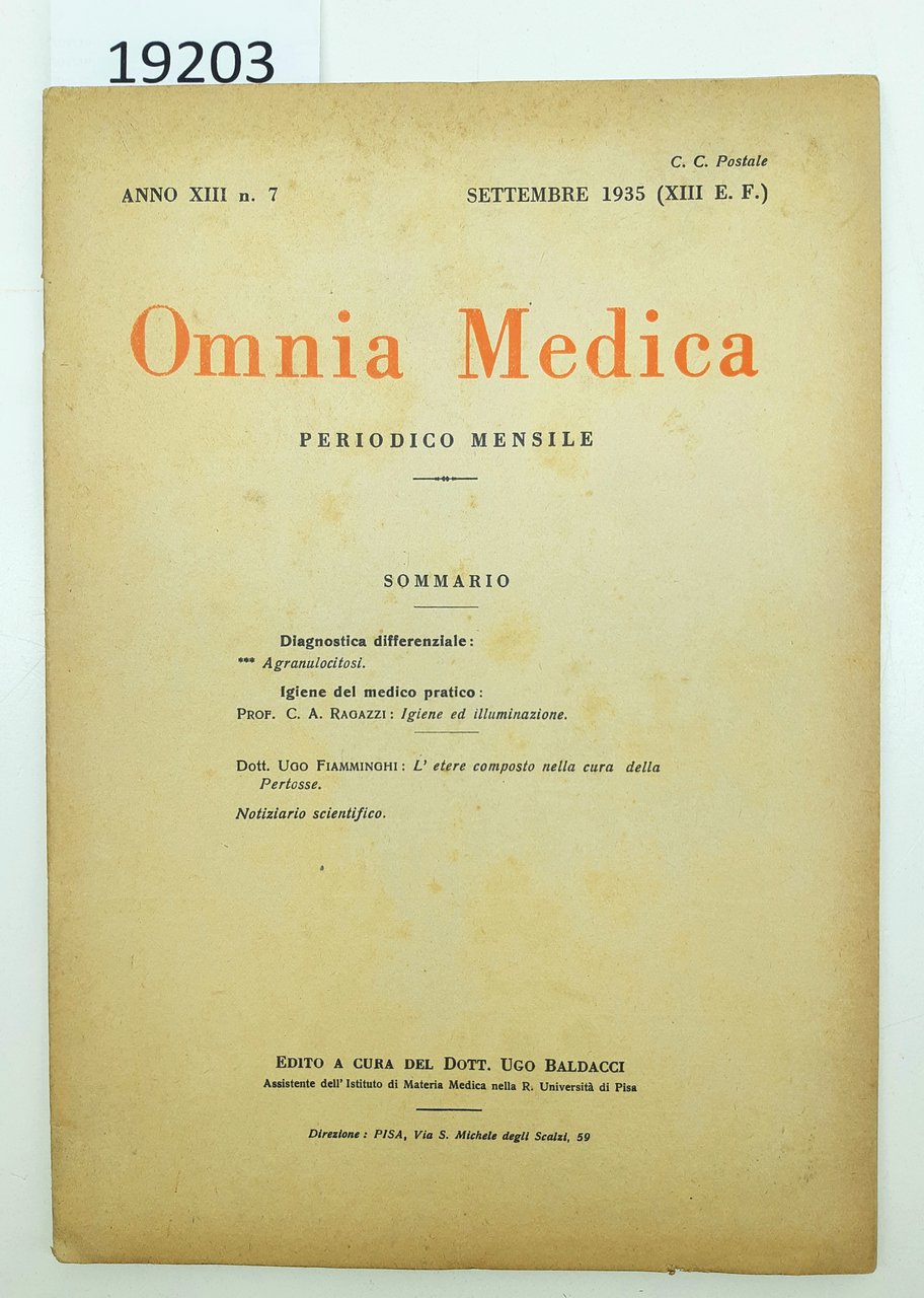 Omnia Medica periodico mensile numero 7 settembre 1935 Baldacci