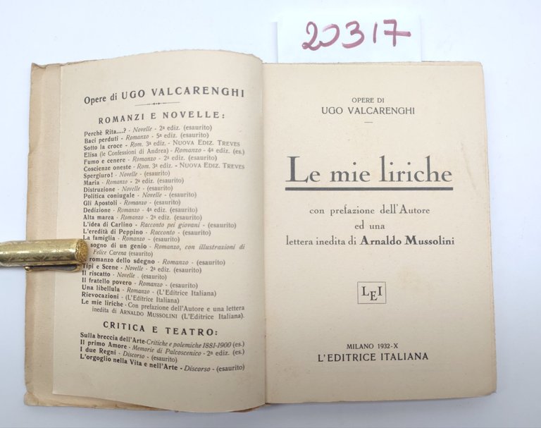 Opere di Ugo Valcarenghi Le mie liriche L'editrice italiana 1932
