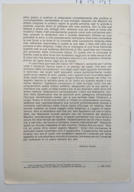 opuscolo Giovanni Parodi La religiosità di Mazzini il pensiero mazziniano …