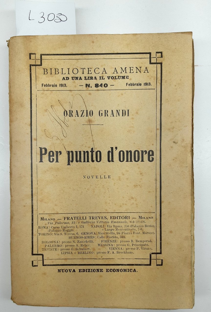 Orazio Grandi Per punto d'onore novelle Treves 1913 Abela Carboneria | Immagine principale