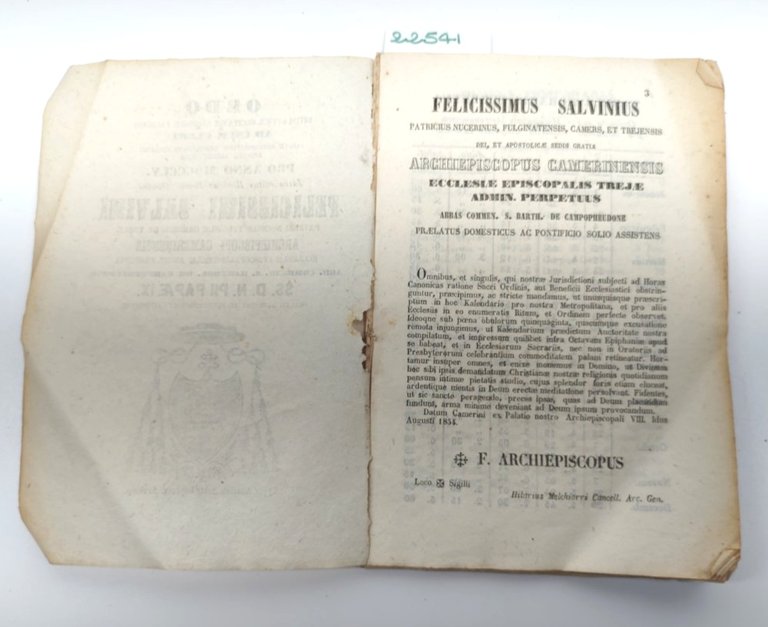 ORDO Camerino 1855 Arcivescovo Salvini Directorium Liturgico Storico