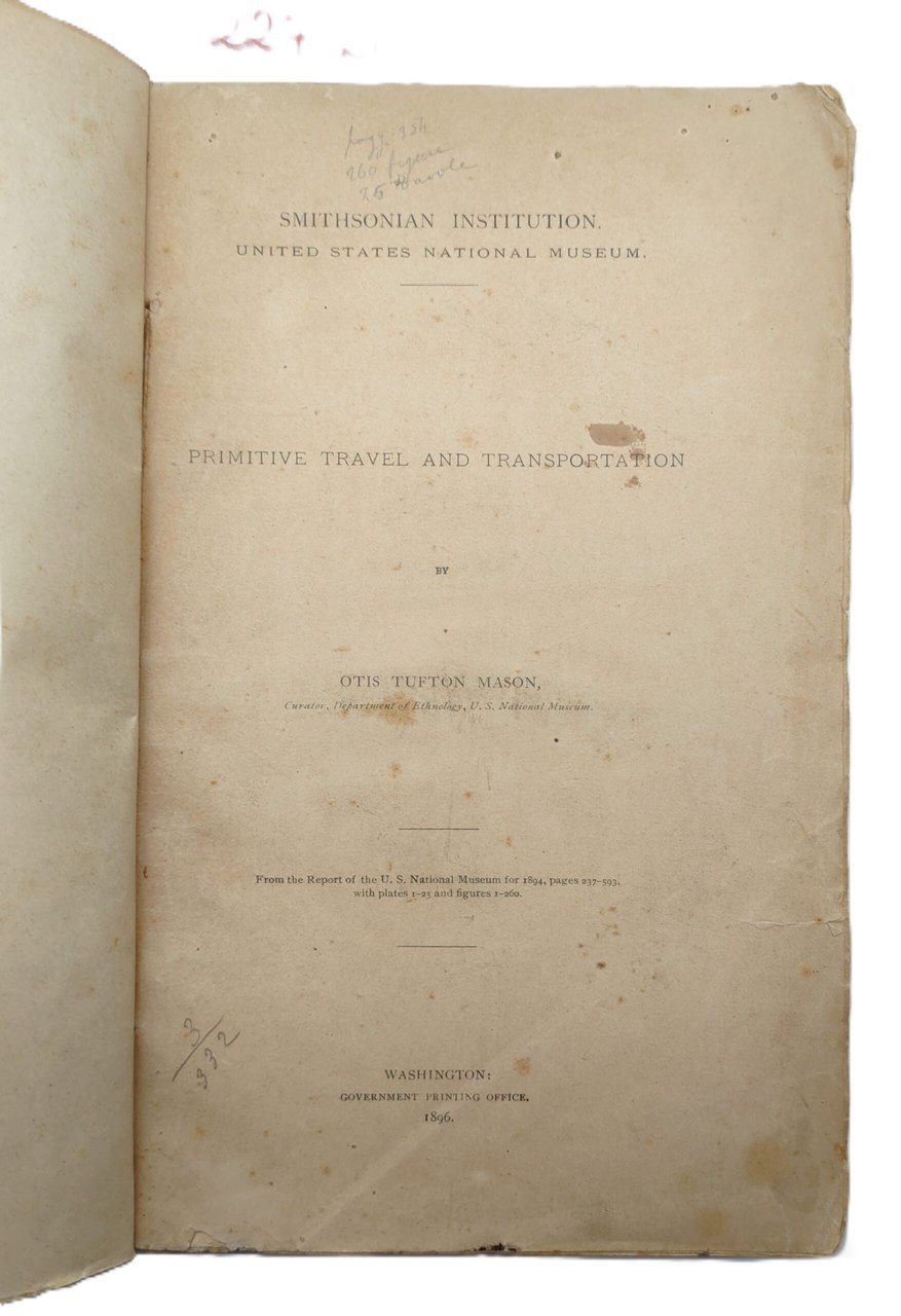 Otis Tufton Mason Primitive travel and trasportation Washington 1896