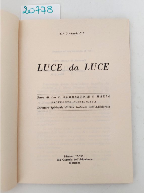 P. F. D'Amando C. P. Luce da luce Edizioni Eco …
